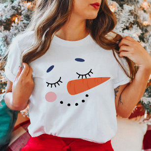 Cute Happy Snowman Face Holiday T-Shirt