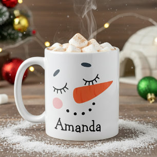 Cute Happy Snowman Face Personalised Holiday Coffee Mug