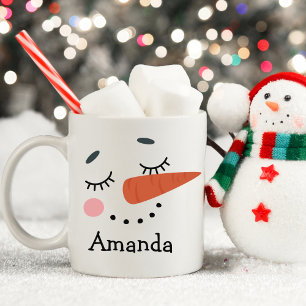 Cute Happy Snowman Face Personalised Holiday Coffee Mug