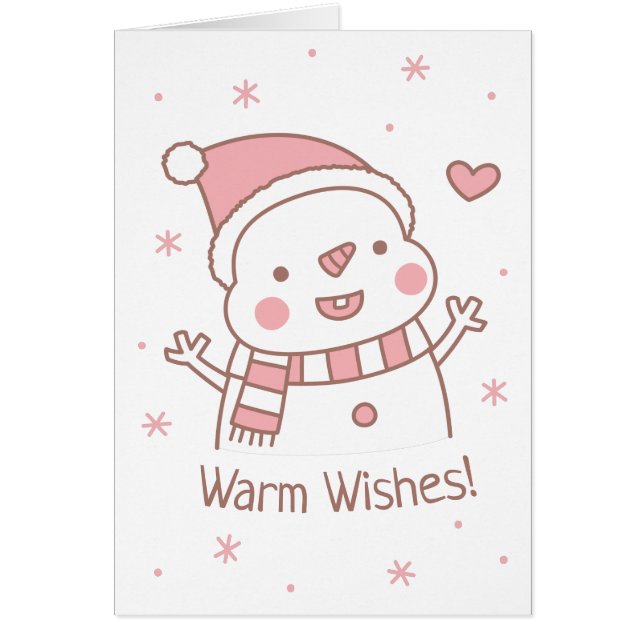 Cute Happy Snowman with Scarf, Warm Wishes (Front)