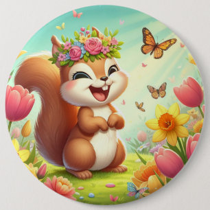 Cute, happy springtime squirrel 6 cm round badge