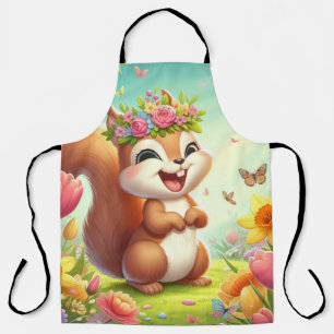 Cute, happy springtime squirrel apron