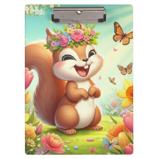 Cute, happy springtime squirrel  clipboard (Front)
