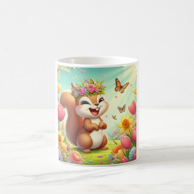 Cute, happy springtime squirrel  coffee mug (Center)