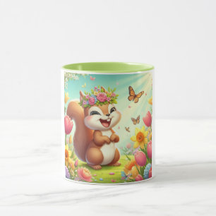 Cute, happy springtime squirrel mug