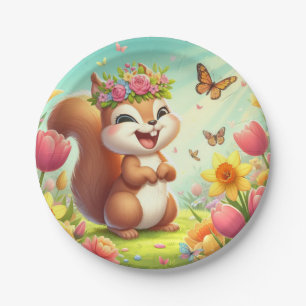 Cute, happy springtime squirrel paper plate