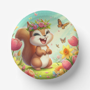 Cute, happy springtime squirrel paper plate