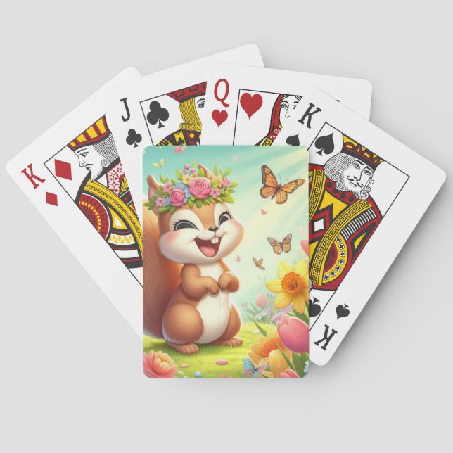 Cute, happy springtime squirrel  playing cards (Back)