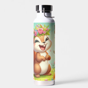 Cute, happy springtime squirrel water bottle