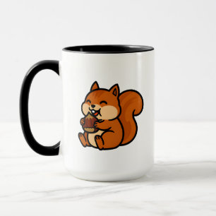 Cute Happy Squirrel Eating Acorn Cartoon Animal Mug