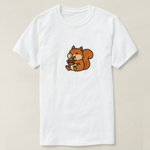 Cute Happy Squirrel Eating Acorn Cartoon Animal T-Shirt