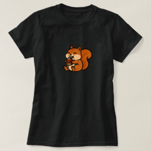 Cute Happy Squirrel Eating Acorn Cartoon Animal T-Shirt