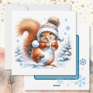 Cute Happy Squirrel Festive Personalised Christmas Holiday Card