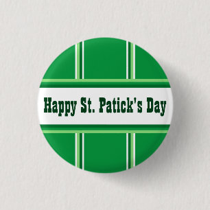 Cute Happy St Patricks Day Striped Green and White 3 Cm Round Badge