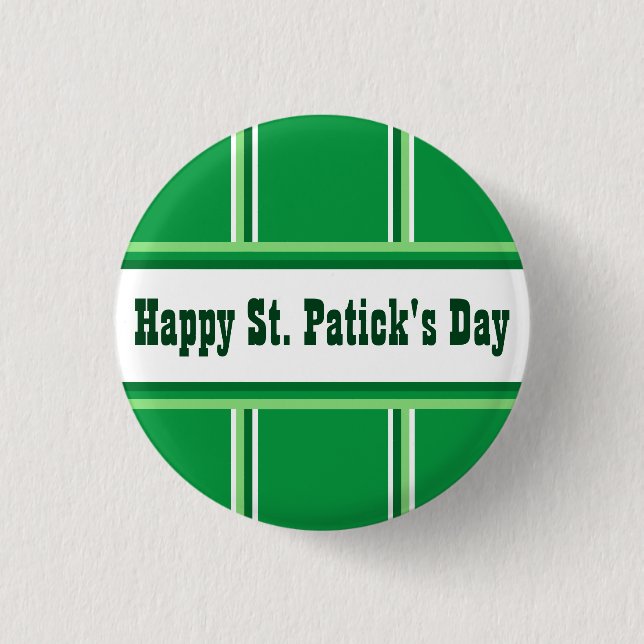 Cute Happy St Patricks Day Striped Green and White 3 Cm Round Badge (Front)