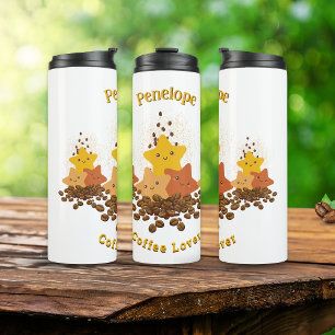 Cute Happy Stars & Beans Coffee Lover Personalised Thermal Tumbler