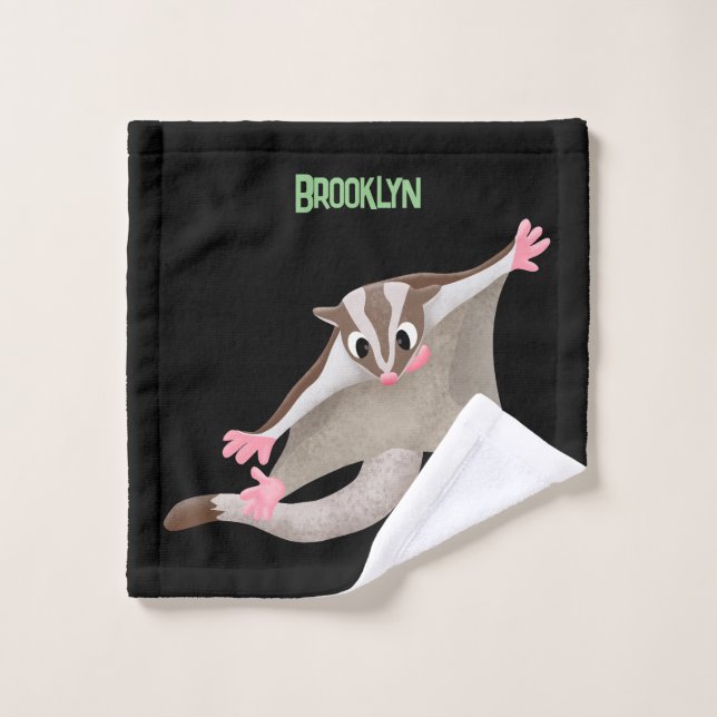 Cute happy sugar glider cartoon illustration bath towel set (Wash Cloth)