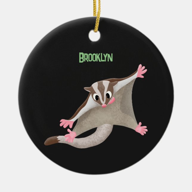 Cute happy sugar glider cartoon illustration ceramic ornament (Front)