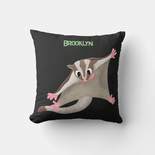 Cute happy sugar glider cartoon illustration cushion (Front)