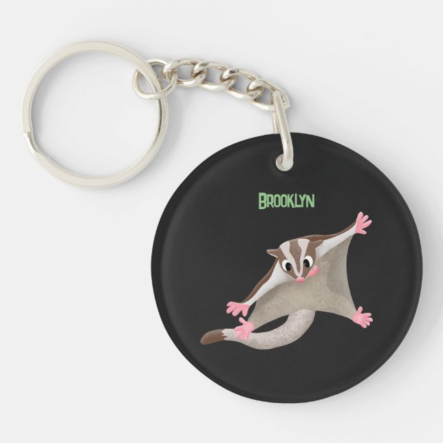 Cute happy sugar glider cartoon illustration key ring (Front)