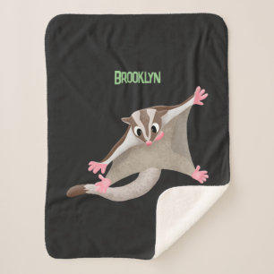 Cute happy sugar glider cartoon illustration sherpa blanket