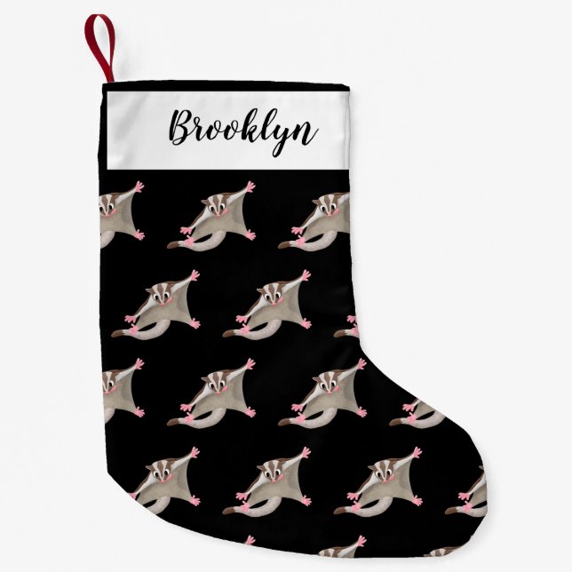 Cute happy sugar glider cartoon illustration small christmas stocking (Front)