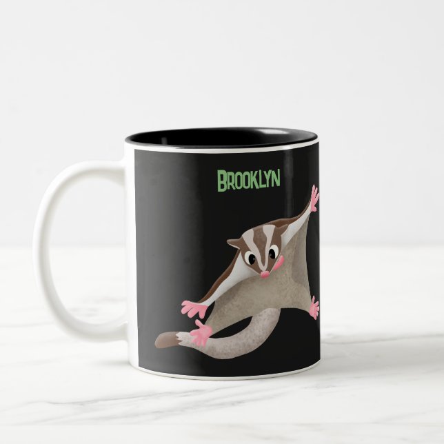Cute happy sugar glider cartoon illustration Two-Tone coffee mug (Left)