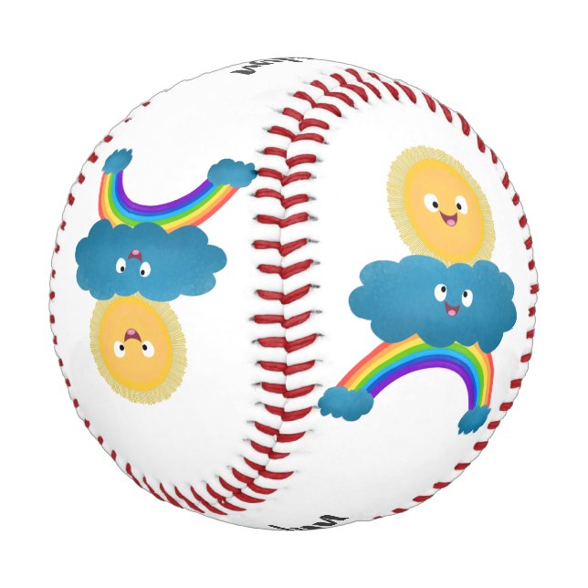 Cute happy sun cloud rainbow cartoon baseball (Angled)