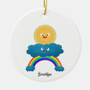 Cute happy sun cloud rainbow cartoon ceramic ornament