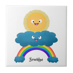 Cute happy sun cloud rainbow cartoon ceramic tile