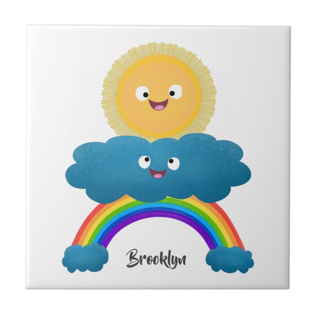 Cute happy sun cloud rainbow cartoon ceramic tile (Front)