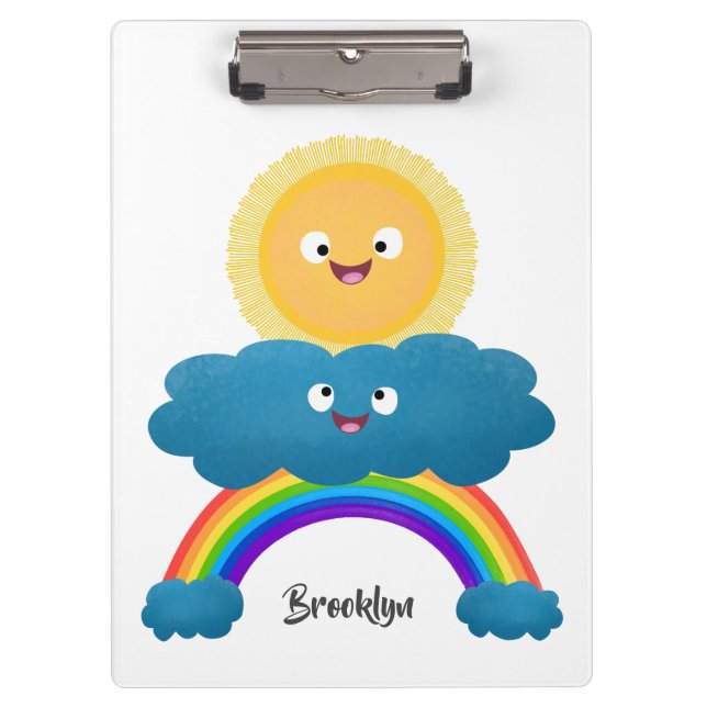 Cute happy sun cloud rainbow cartoon clipboard (Front)