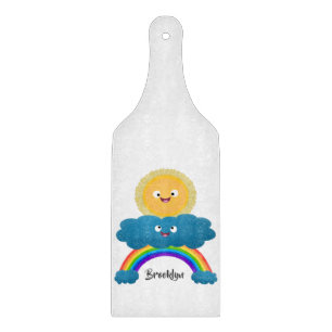 Cute happy sun cloud rainbow cartoon cutting board