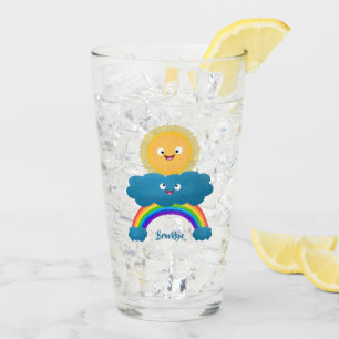 Cute happy sun cloud rainbow cartoon glass