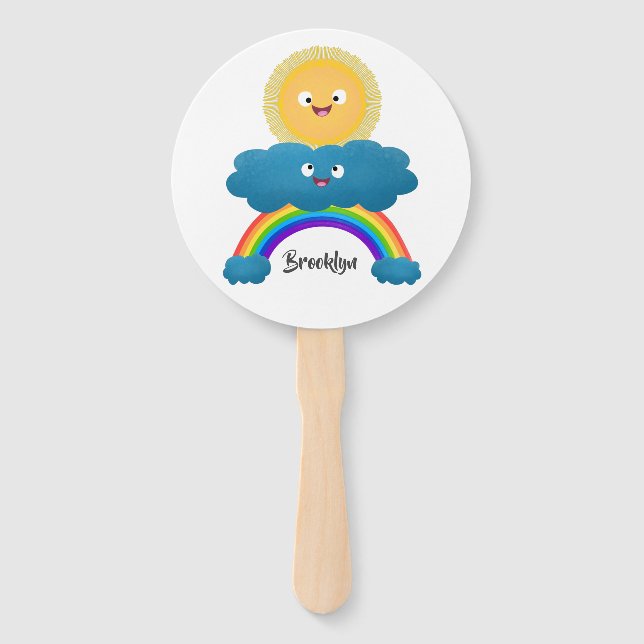 Cute happy sun cloud rainbow cartoon hand fan (Front)