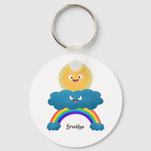 Cute happy sun cloud rainbow cartoon key ring (Front)