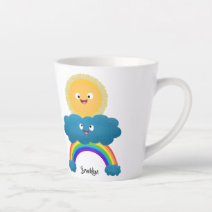 Cute happy sun cloud rainbow cartoon latte mug