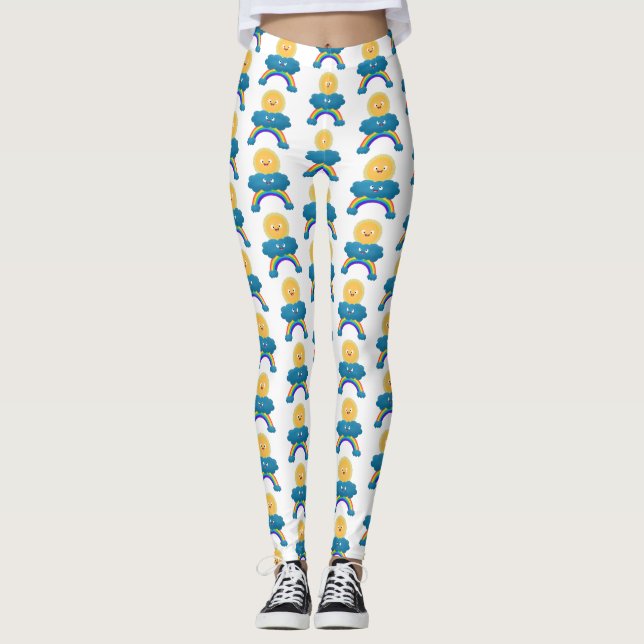 Cute happy sun cloud rainbow cartoon  leggings (Front)