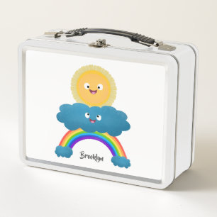 Cute happy sun cloud rainbow cartoon metal lunch box