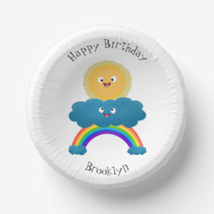 Cute happy sun cloud rainbow cartoon paper plate