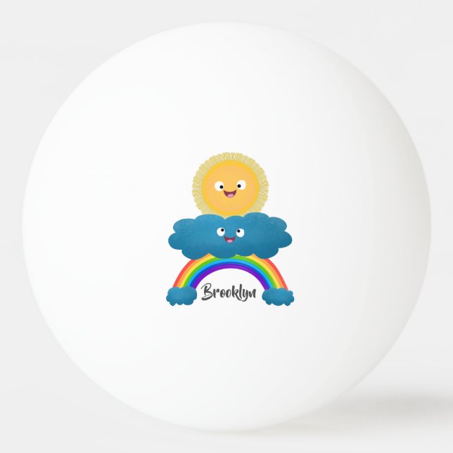 Cute happy sun cloud rainbow cartoon ping pong ball (Front)
