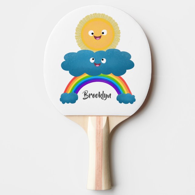 Cute happy sun cloud rainbow cartoon ping pong paddle (Front)