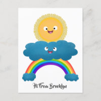 Cute happy sun cloud rainbow cartoon