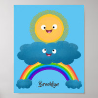 Cute happy sun cloud rainbow cartoon