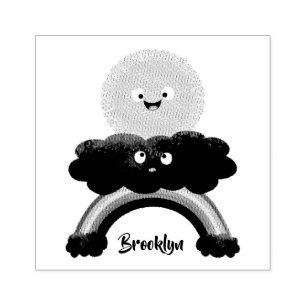 Cute happy sun cloud rainbow cartoon rubber stamp