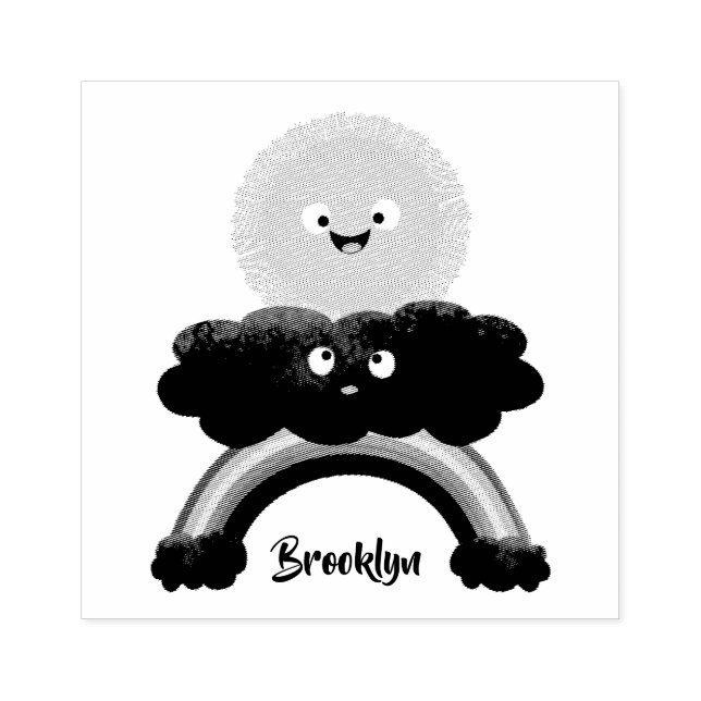 Cute happy sun cloud rainbow cartoon rubber stamp (Imprint)