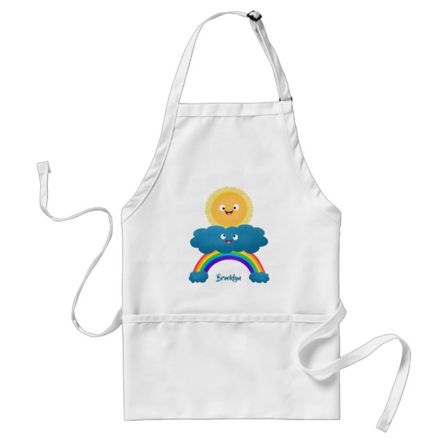 Cute happy sun cloud rainbow cartoon standard apron (Front)