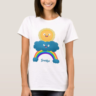 Cute happy sun cloud rainbow cartoon T-Shirt