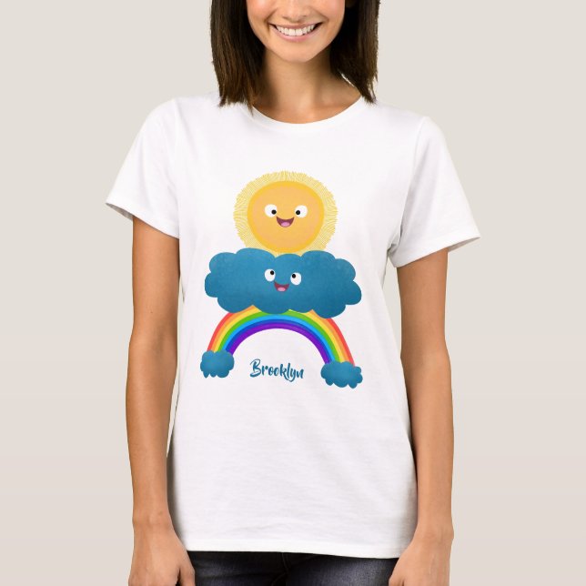 Cute happy sun cloud rainbow cartoon T-Shirt (Front)