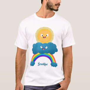 Cute happy sun cloud rainbow cartoon  T-Shirt